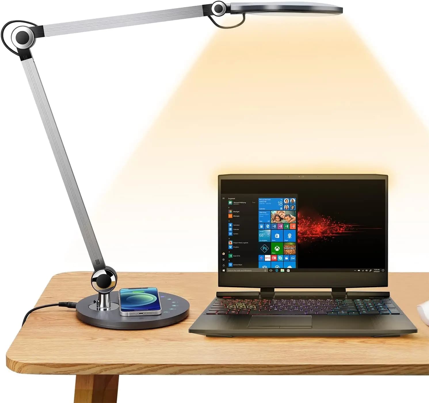 Lampada da Scrivania LED per Architetti con Caricatore Wireless, Controllo Touch, 3 Modalità 5 Livelli di Luminosità, Protezione Occhi per Casa e Ufficio
