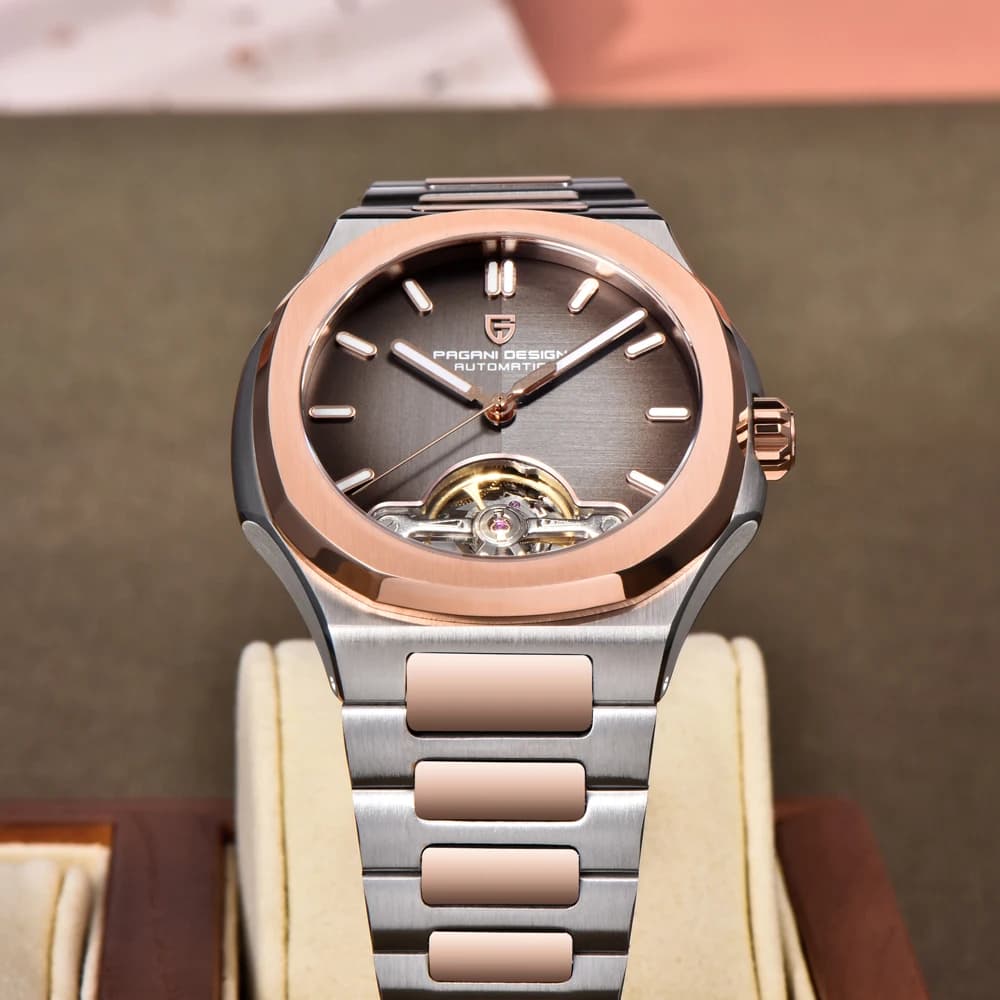 PAGANI DESIGN Tourbillon Men's Watch Automatic Luxury Rose Gold For Men's Watches AR Luminous Sapphire