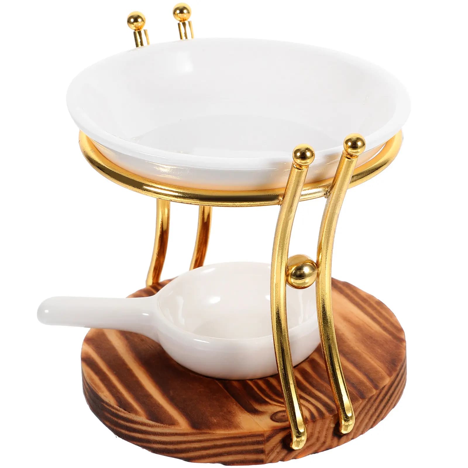 1Set Essential Oil Burner with Wood Base Aroma Diffuser Furnace for Relaxation Space Ceramic Tealight Wax Warmer Decoration
