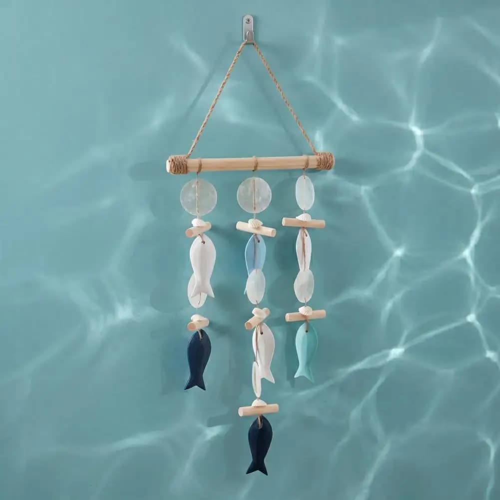 Hanging Wind Chimes Small Wind Chimes Handcrafted Coastal Fish Skewer Shell Wind Chime Unique Hanging Fish Windchime