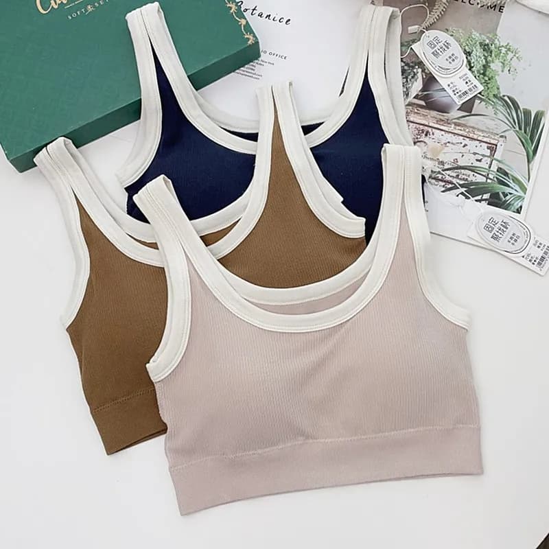 2025 New Comfort Seamless One Piece Pajamas Tops For Women Contrast Color Bra Padded Bottom Tank Top Ladies Sleepwear T-Shirt