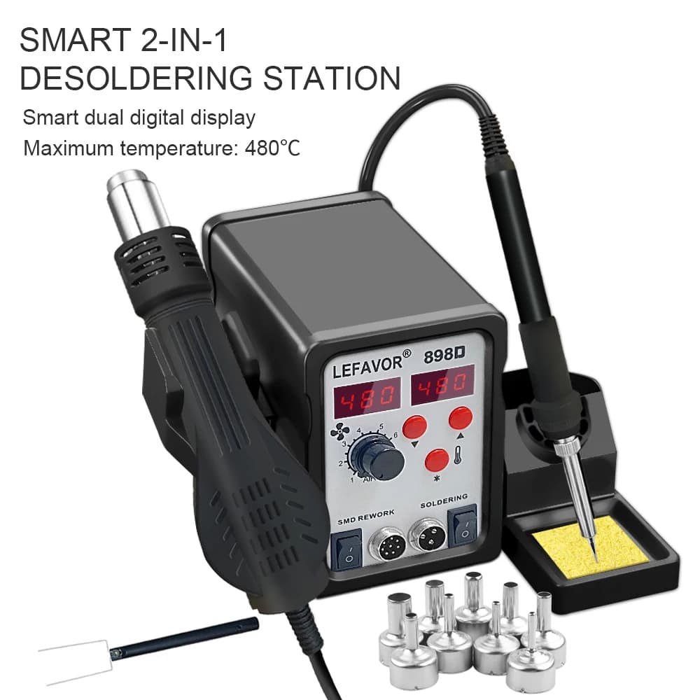 Stazione di saldatura 898D 2 in 1 Pistola ad aria calda Saldatore elettrico Pistola termica Stazione di rilavorazione per telefono PCB IC SMD BGA Saldatura
