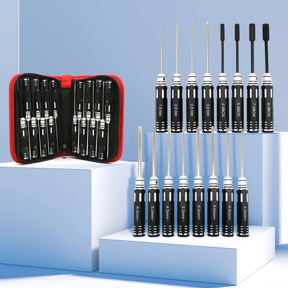 Set di cacciaviti esagonali RC - Kit di cacciaviti esagonali a brugola da 16 pezzi Set di cacciaviti per dadi esagonali Chiave per elicottero Traxxas per auto Rc