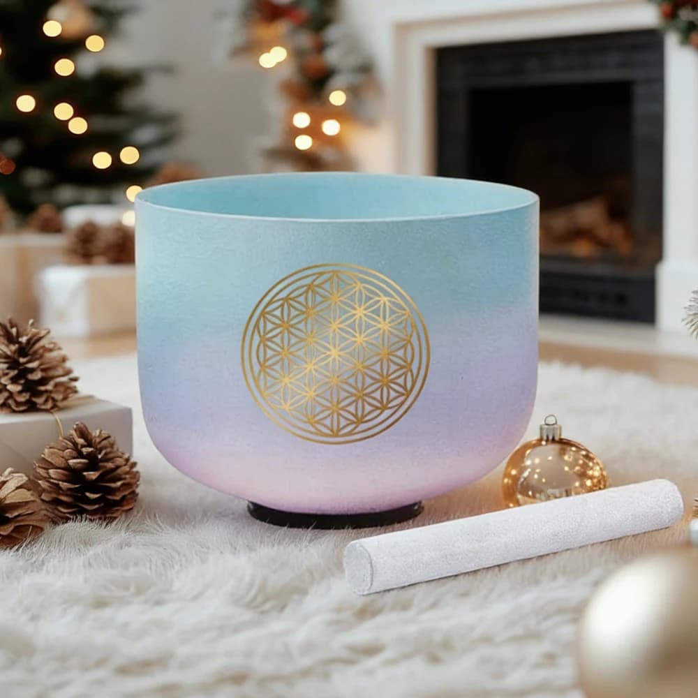 Hye-eun Life of Flower Design 8inch 528hz C note Frosted Crystal Singing Bowl Meditation Sound Chakra Bowls Musical Instruments