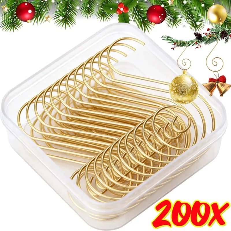 200/20PCS Christmas Ornament Hooks Metal S-Shaped Hanging Hook For Xmas Tree Balls Hanger Holiday Party Decoration Accessories