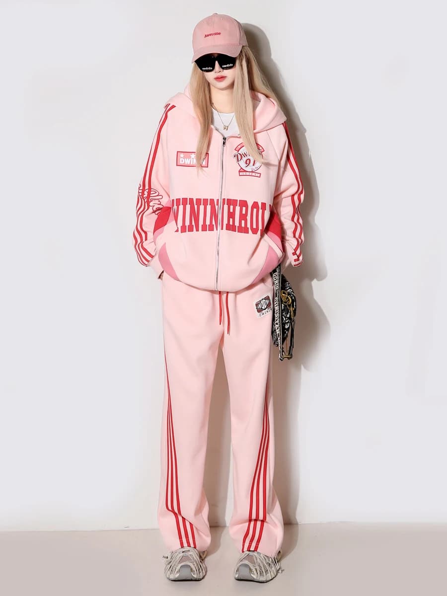 Casual Hoodie Set Women's Spring Autumn Sport Long Pants Large Size Trendy Youthful Two-Piece Set Comfortable Cotton Zipper