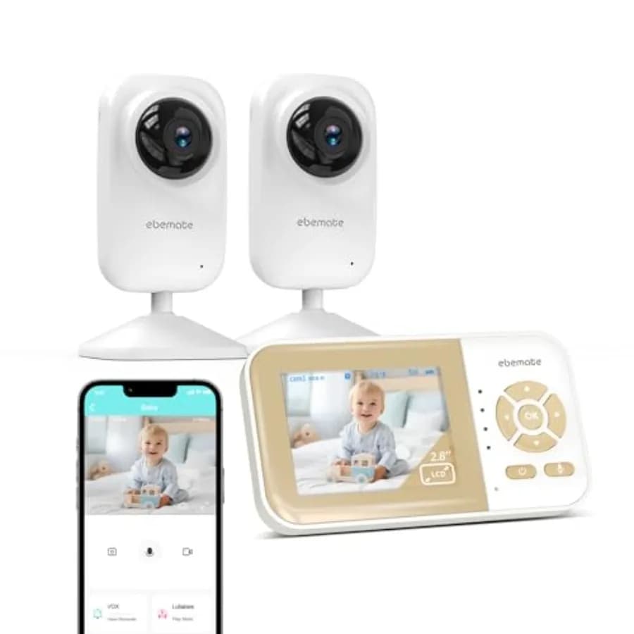 Monitor Video per Bambini ebemate con Due Telecamere, Schermo LCD da 2,8 Pollici, Funzione di Conversazione Bidirezionale e 5 Ninna Nanne Rilassanti per un Monitoraggio Sicuro del Bambino