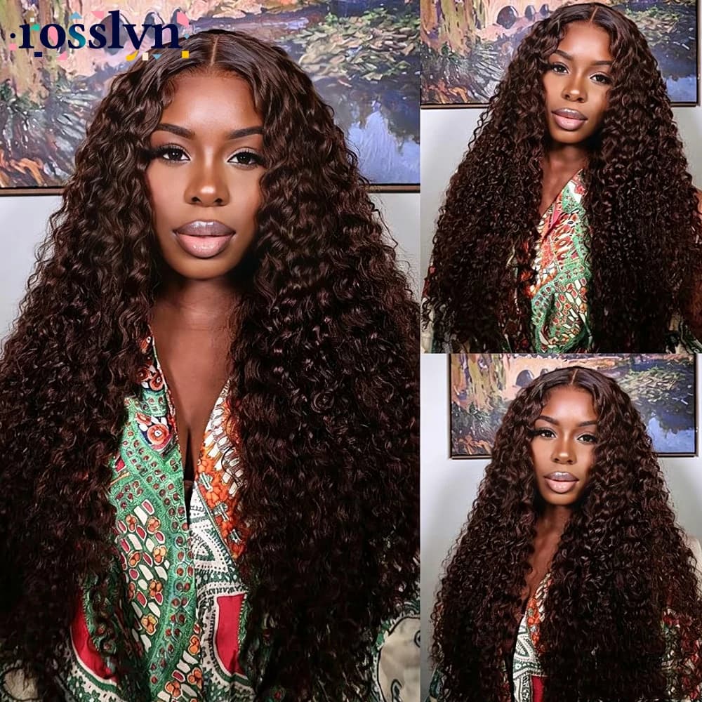 210% 13x4 Chocolate Brown Transparent HD Lace Front Wig 13x6 Deep Water Wave Invisible Lace Frontal Wig PrePlucked Colored Brown Curly Wet And Wavy Human Hair Wigs For Black Women