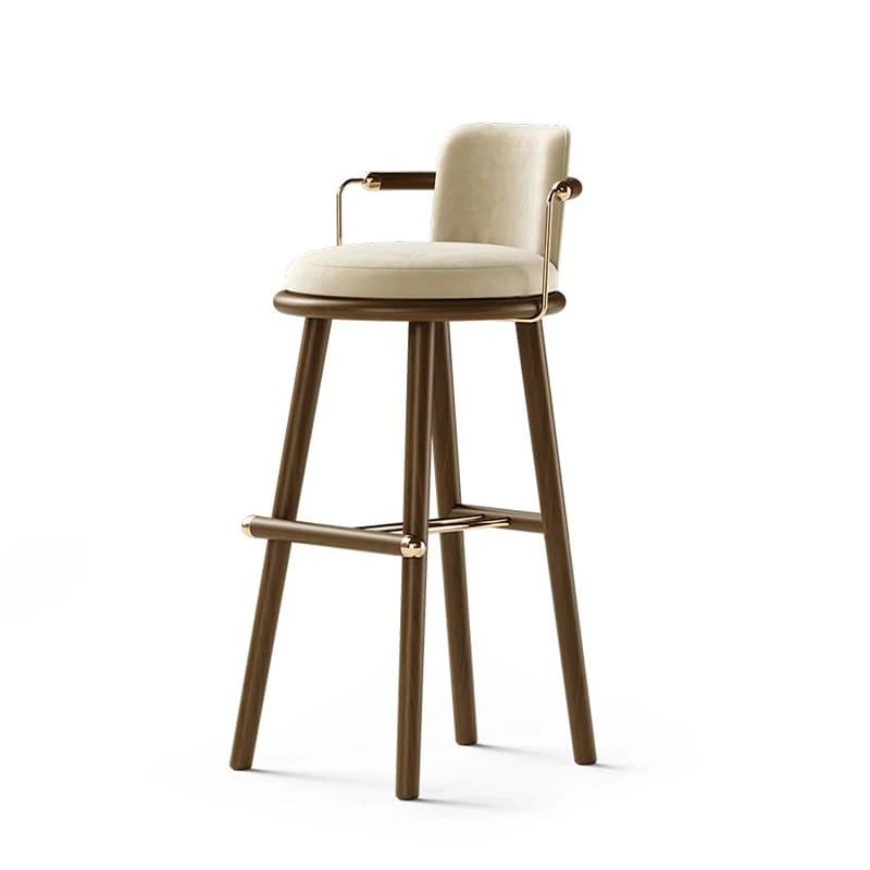 Modern bar stool with solid wood structure with fabric cushion, high counter chair for cafeteria, domestic kitchen, living room, use for hotel