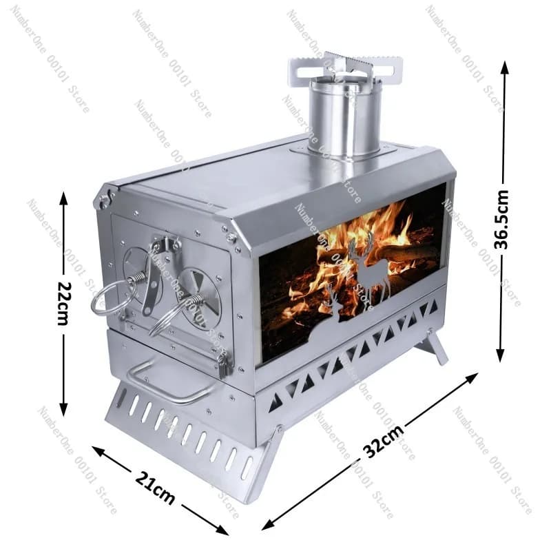 Portable wood stove for outdoors, folding and multifunctional heating stove for camping, curtain stove with high efficiency heating