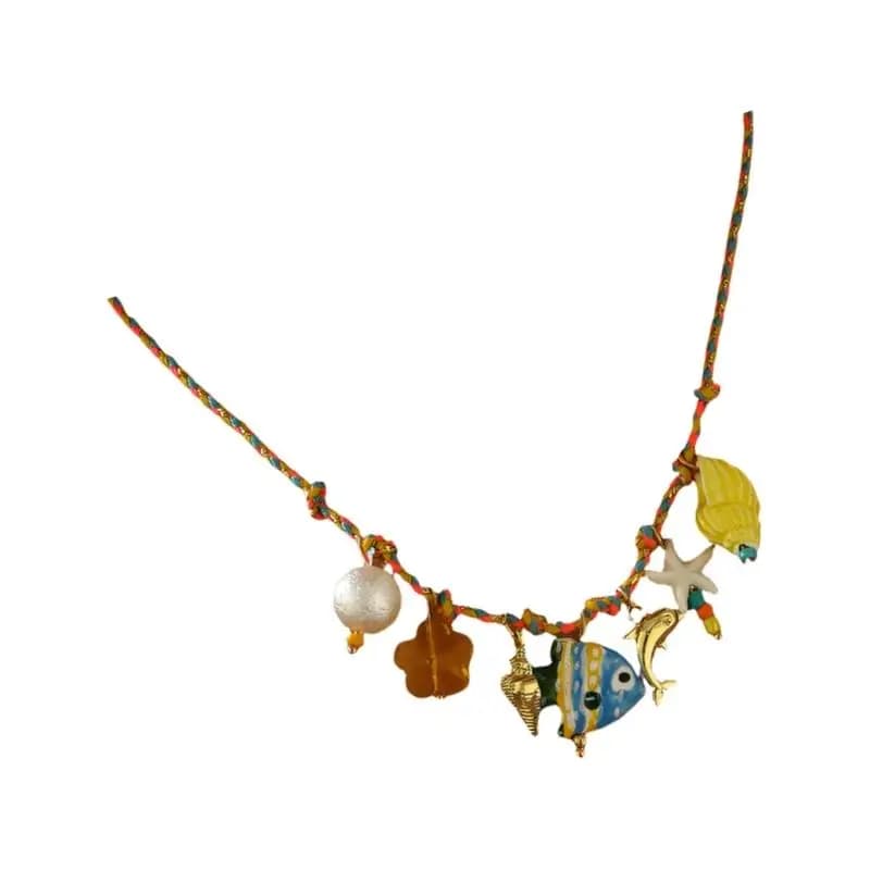 31BB Braided Cord Coastal Necklace with Marine for Daily Styling