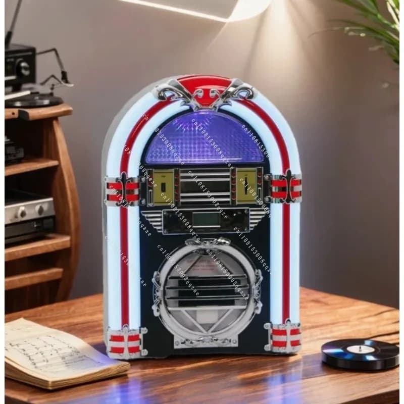 Jukebox CD Bluetooth Vintage con Altoparlante e Luci LED Cangianti - Decorazione Audio per Ristoranti Versione Americana