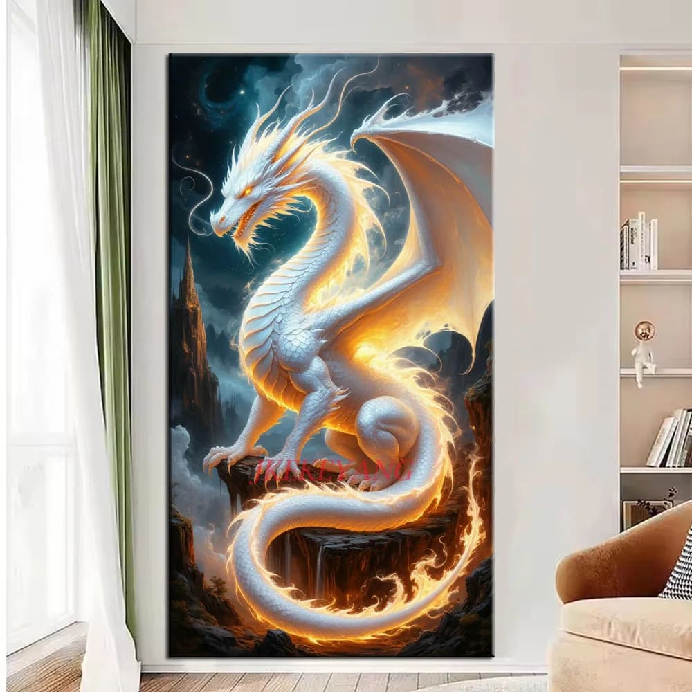Fantastic White Fire Dragon Picture DIY Diamond Painting Cross Stitch Full Drill Diamond Mosaic New Collection Home Decor