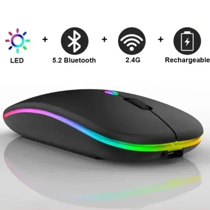 2.4G Bluetooth Wireless Mouse Rechargeable Rgb Backlit Noiseless Click Slim Adjustable Dpi for Desktop Laptop Tablet Home Use
