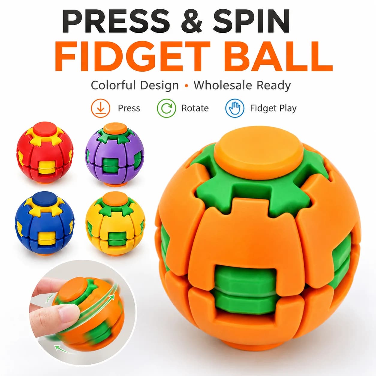 Printed Flip Rotating Fidget Spinner Toy Color Handheld Stress Relief Puzzle Ball For Adults