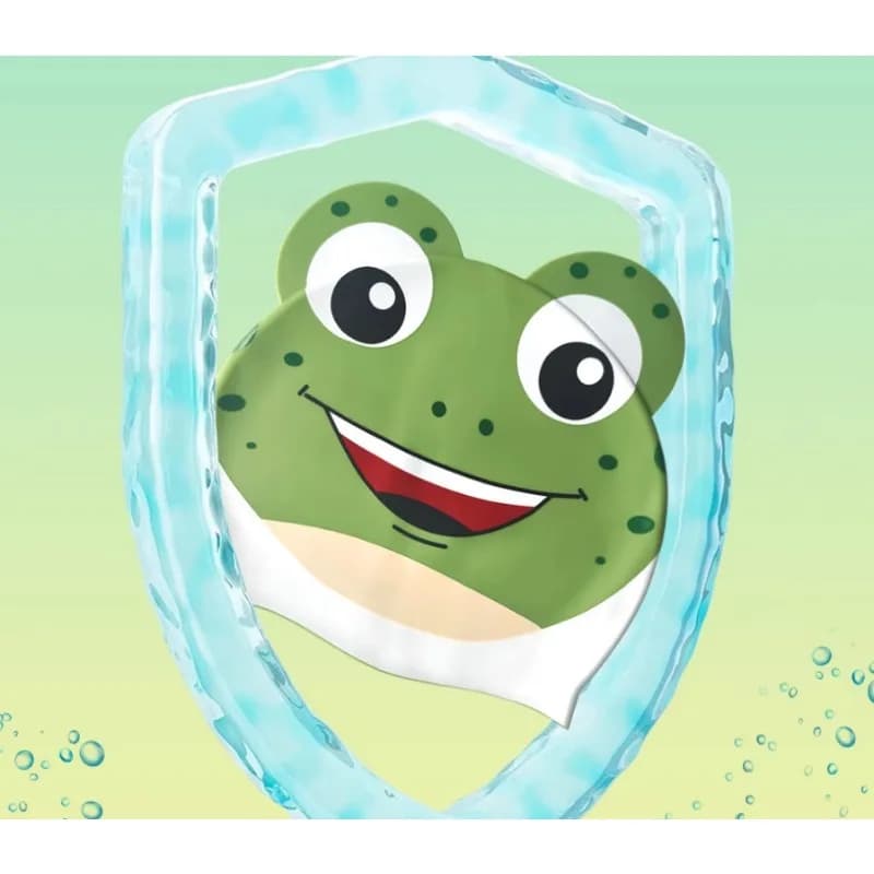 Swim cap for children with frog tiger, protection for silicone waterproof ears, unisex cartoon, comfortable swim cap for long hair not attached