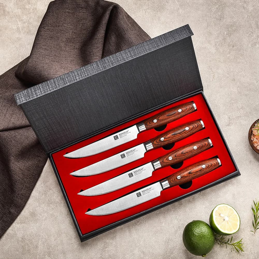 XINZUO 1/4 PCS Coltelli da bistecca Set DIN 1.4116 Coltello multiuso da cucina in acciaio inossidabile Perfetto per il ristorante occidentale Coltello da pranzo