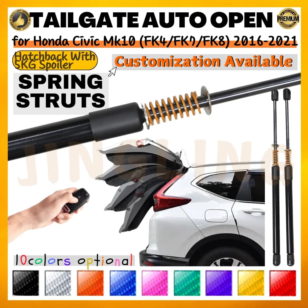 Qty(2) Trunk Struts with Spring for Honda Civic Mk10 FK4/FK7/FK8 Hatchback with Spoiler 2016-2021 Rear Boot Lift Supports Shock