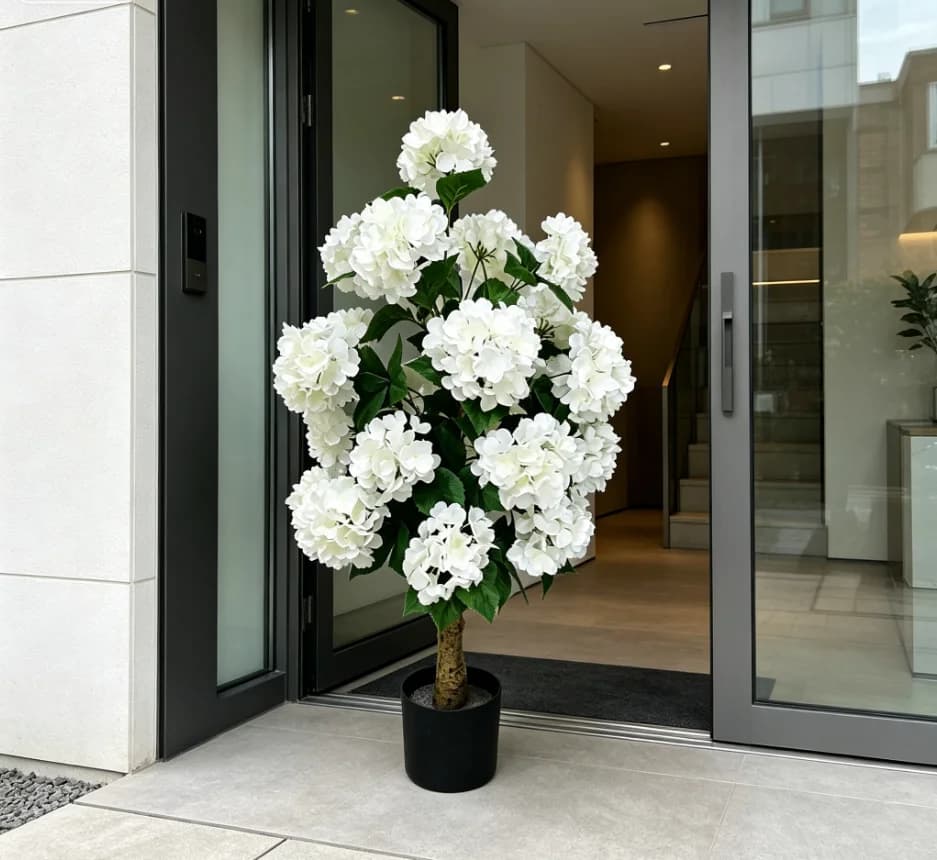 Albero di Ortensie Artificiali per Interni ed Esterni, Pianta in Vaso con Fiori in Seta Simulata per Decorazione Casa, Ufficio e Giardino