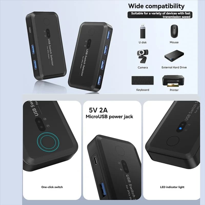 Nuovo! !USB 3.0 KVM Switcher Selettore KVM Hub Docking Station 2 Computer Condividi Stampante Tastiera Laptop PC Accessori desktop