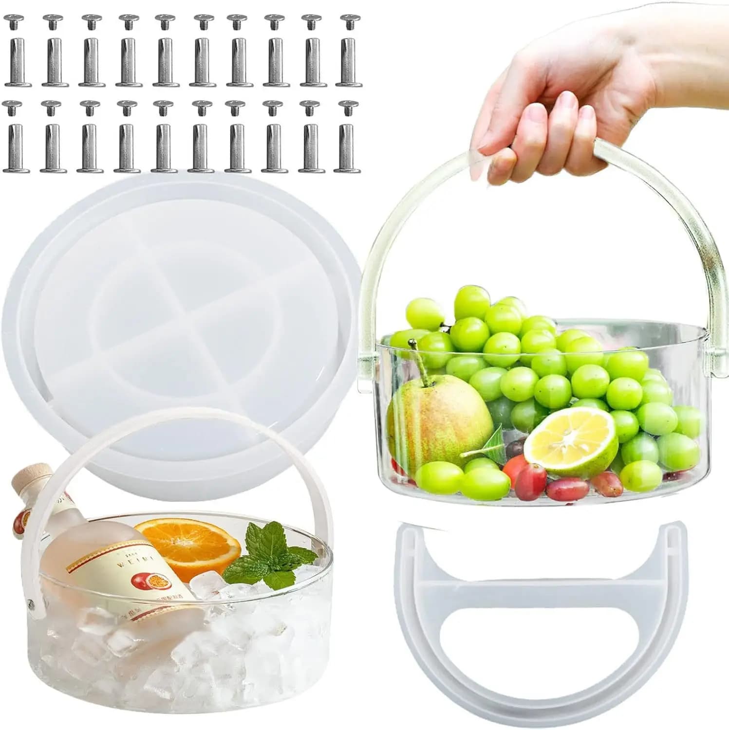 Secchiello per il ghiaccio rotondo Cestino manuale Stampo in silicone in resina Resina epossidica Cesto di frutta fai da te Cestino portaoggetti per verdure Articolo decorativo