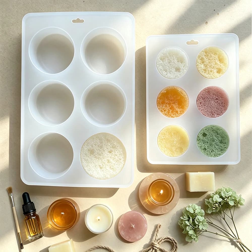 6-Cavity Round Silicone Soap Mold, Handmade Soap Making Mold for DIY Bath Soap, Resin Craft, Wax Melt and Candle Making