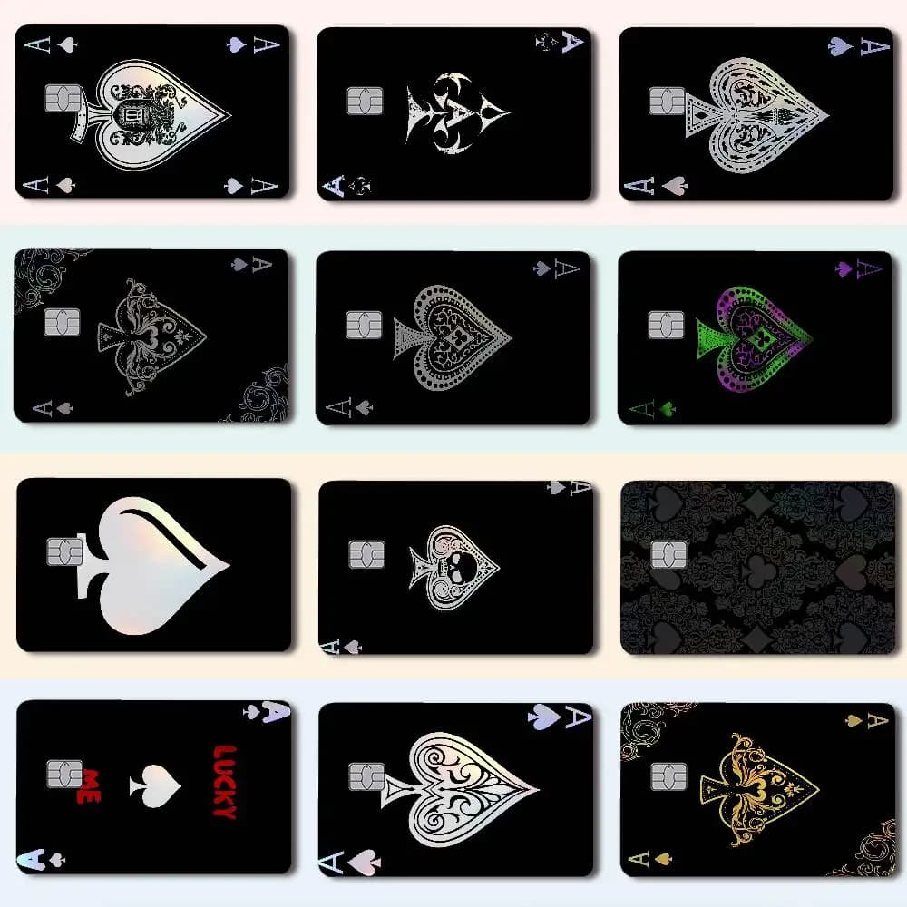 Ace Of Spades Fashion Laser Holographic Card Skin Sticker For Credit Debit Cards-4pcs/Set Waterproof Scratch-Resistant Protector