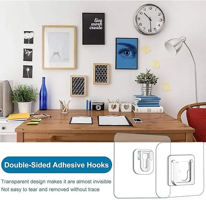 10 Pairs Clear Double-Sided Adhesive Wall Hooks - Mounted Door Hanger Kit - No Drill Sticker Hangers with Suction Cup for Bathroom, Kitchen