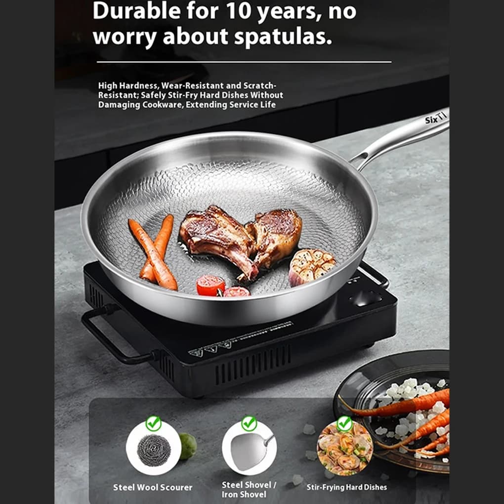 Titanium Steel Frying Pan Non Stick Pan with Lid Titanium Alloy Cooking Pot Uncoated Fish Scale Hammer Pattern Kitchen Cookware
