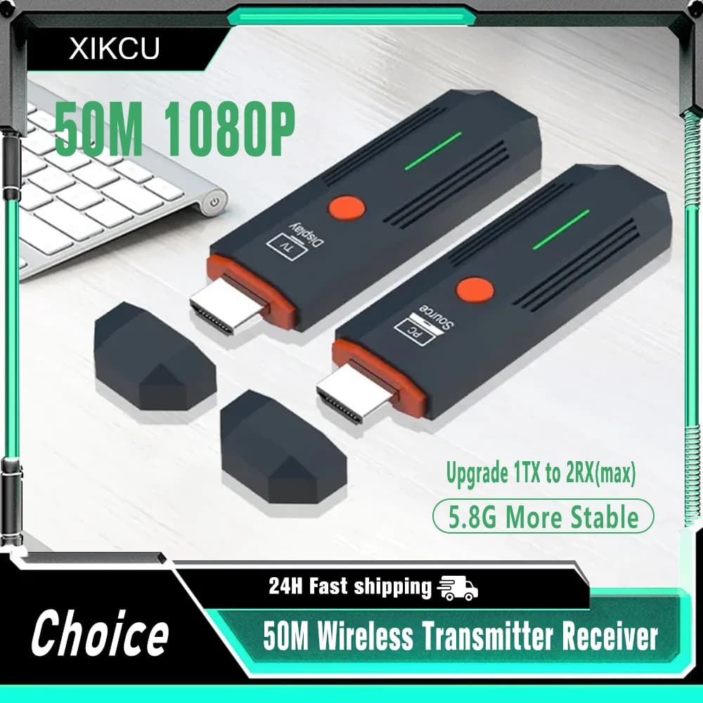 Transmitter and video receiver with 50 M wireless transmission HDMI compatible display adapter cable Screen mirror for PC TV camera