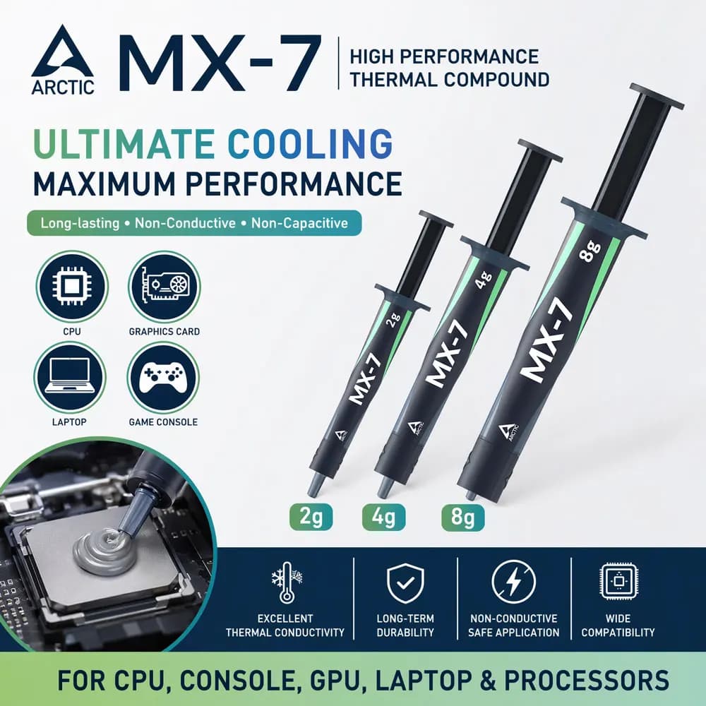 ARCTIC MX-7 4G 8G 2G Ultimate Performance Thermal Paste for CPU Graphics Cards Laptops Consoles Long Durability Non-Capacitive