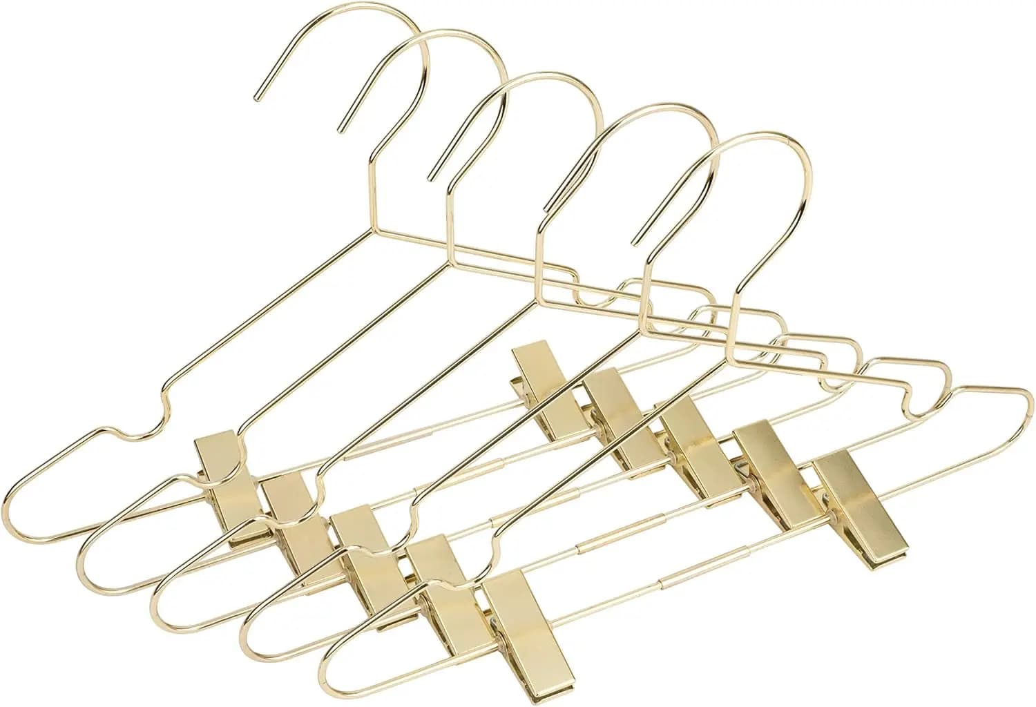 32 cm gold metal baby clothes hanger with 2 adjustable clips, durable clothes hangers for skirt, shirts, pants and children's coats