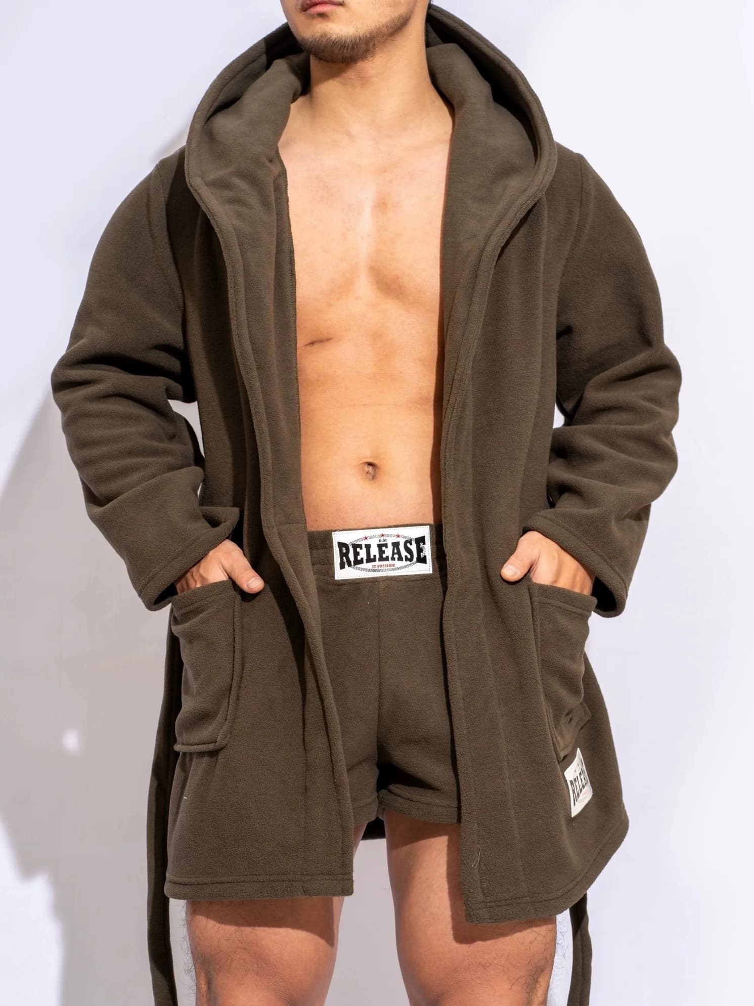 Men's plush shorts D.M, set of bathrobe pants for the house boxer in plain color, warm underwear for domestic fashion