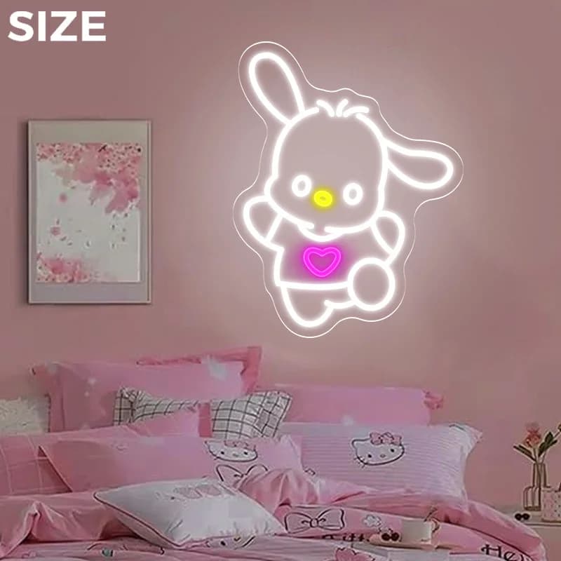 Insegna al Neon a Forma di Coniglio con Cuore, Luce LED da Parete Kawaii per Camera da Letto, Decorazione per Cameretta Bambini, Luce Notturna d'Atmosfera, Regalo per Ragazze