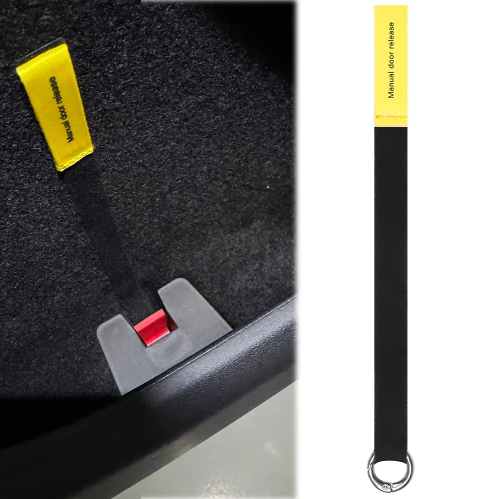 2 Pezzi Corda di Sicurezza per Emergenze Porta Posteriore per Tesla Model3/Y, Maniglia con Interruttore Meccanico, Pulsante di Emergenza, Accessori Auto