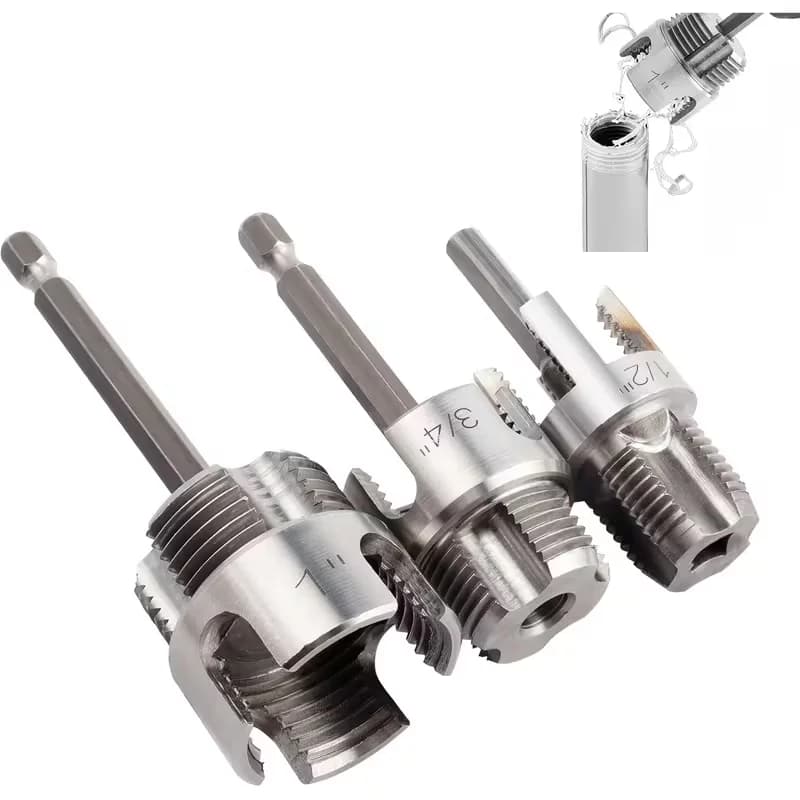 3pcs Heavy-Duty PVC/Plastic Pipe Threading Tool Kit with 1/2"/3/4"/1" Male/Female Threads for Electric Drill Pipe Thread Set