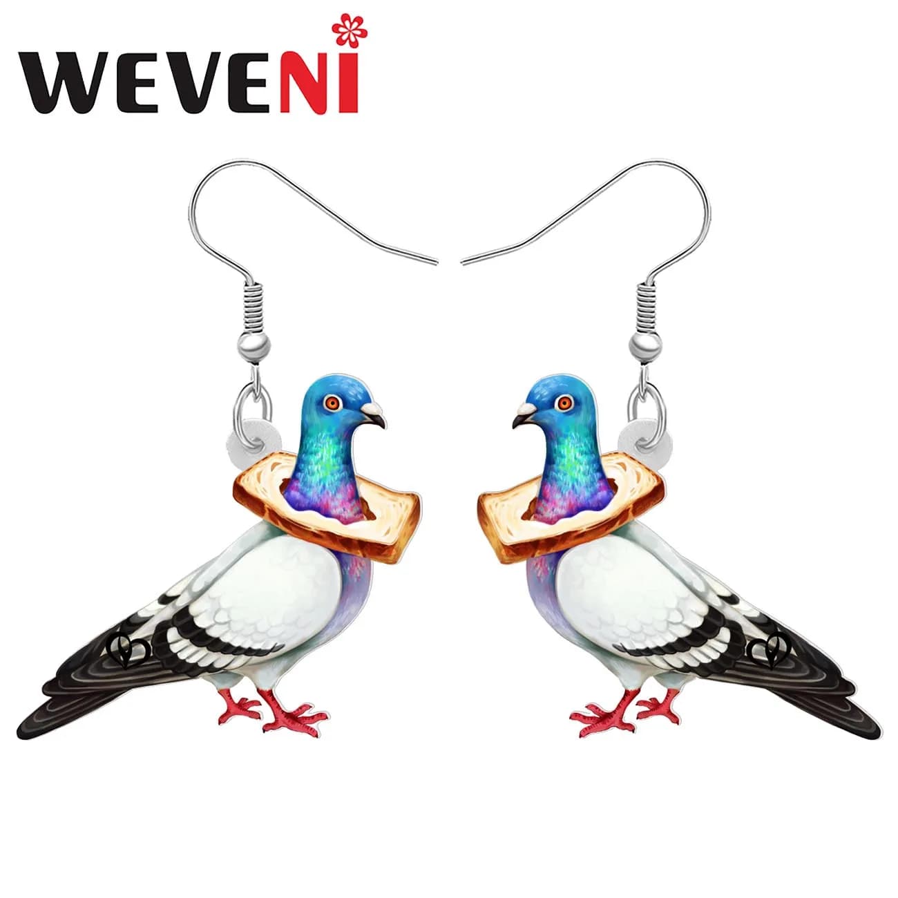 WEVENI Colorful Acrylic Bread Pigeon Earrings Drop Dangle Funny Spring Summer Bird Jewelry Gifts For Women Girls