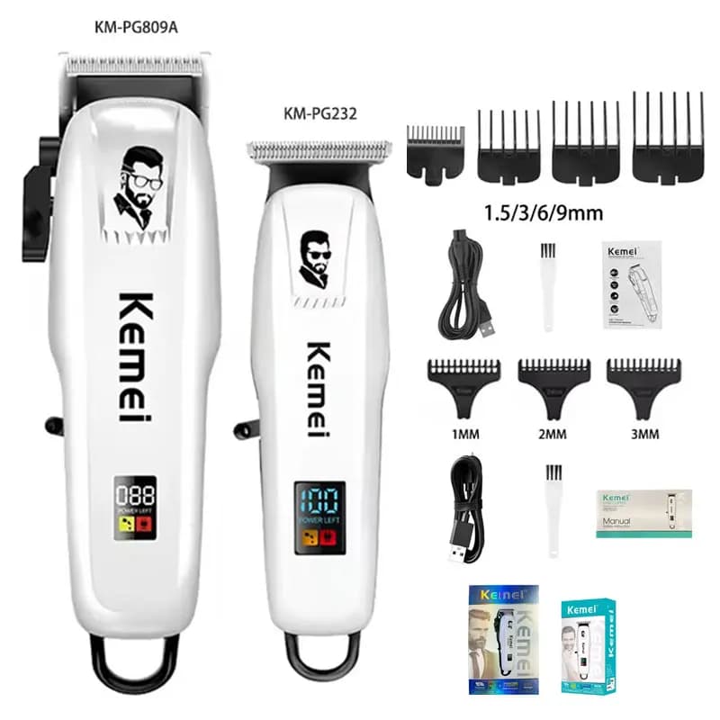 Kemei KM-PG809A KM-PG232 Tagliacapelli Professionale Ricaricabile per Uomo, Kit per la Cura Personale, Regolabarba Elettrico