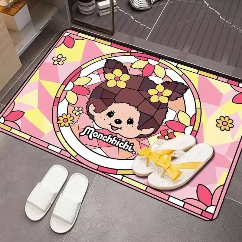 Monchhichi Cartoon Diatomite Bath Mat Super Absorbent Non‑Slip Quick‑Dry Foot Pad for Bathroom Entrance Bedroom Household Use