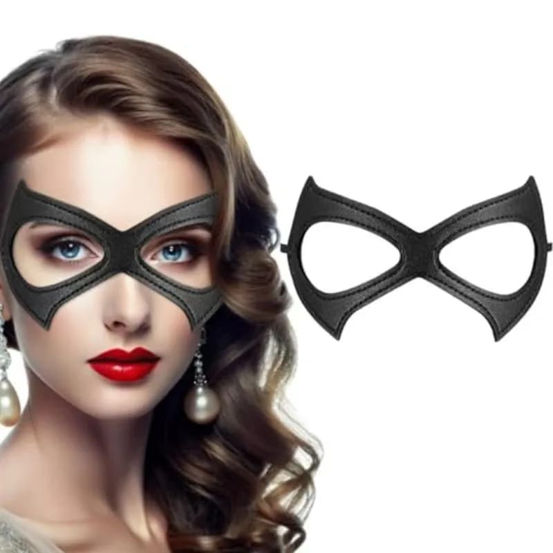 Adjustable Leather Cat Mask for Cosplay Mardi Gras Ball Halloween Costume Adult Size with Eye Holes