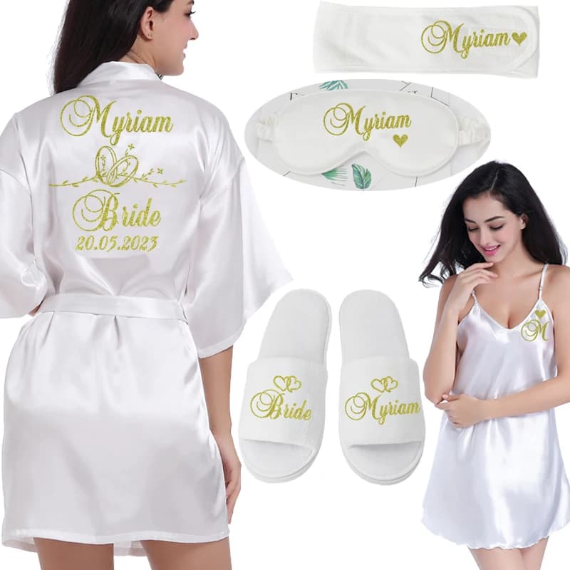 Custom Logo Wedding Date Name Bathrobe Dress in Synthetic Silk Bride Bridesmaid Bridesmaid Dresses Woman Bachelorette Preparewear