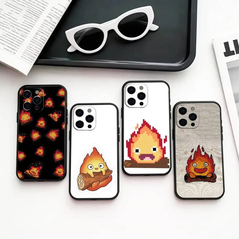 Custodia per telefono in silicone morbido con design anime simpatico C-Calcifer per iPhone 17 16 15 14 13 12 11 X XR Plus Pro Max Plus