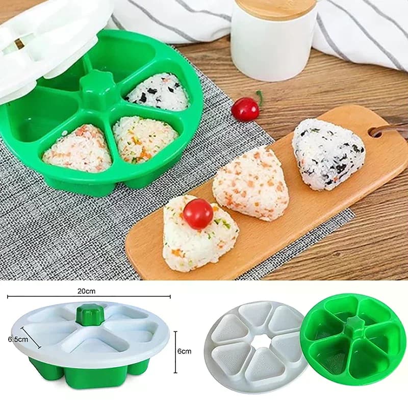 Stampo per polpette di riso a 6 scomparti, antiaderente, in plastica, per sushi triangolare, strumento da cucina, per il pranzo.