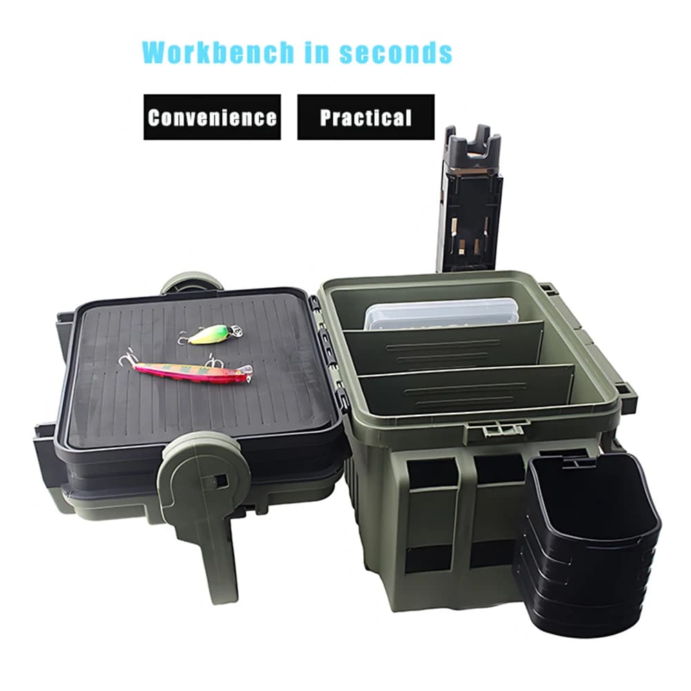 Fishing Tool Box Multi-layer Portable Lure Hook Box Multifunctional Large Capacity Seatable Rod Insert Slot for Angling Lovers