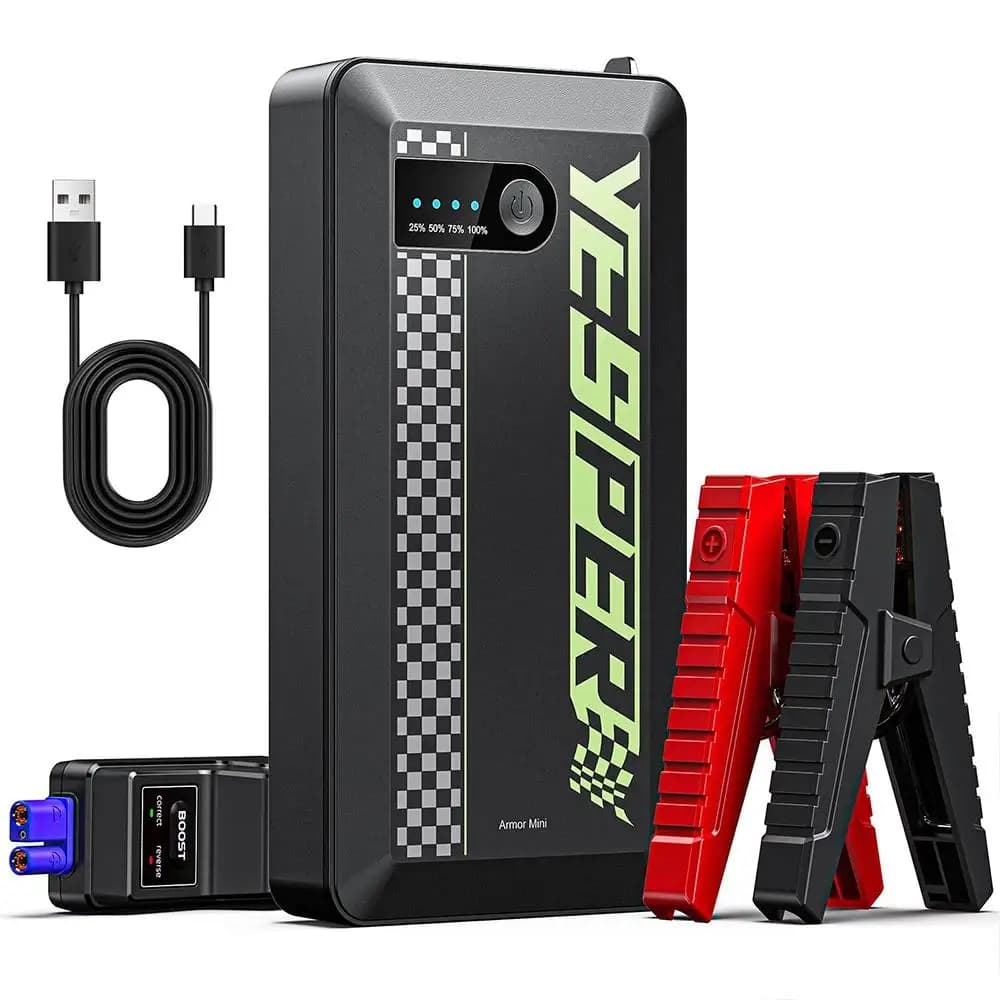 YESPER Avviatore d'Emergenza per Auto 1500A — Mini Portatile da 0,7 libbre, Batteria Integrata da 12000mAh, Funzione Power Bank, per Motori a Benzina 7.0L/Diesel 5.5L