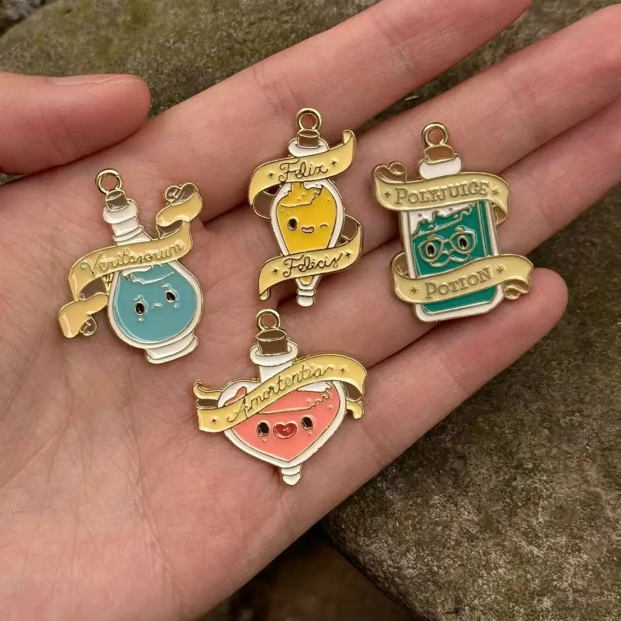 4pcs Cartoon Charm Jewelry Accessories Diy Making Necklace Earring Keychain Phone Pendant Craft Alloy Metal Gold Plated