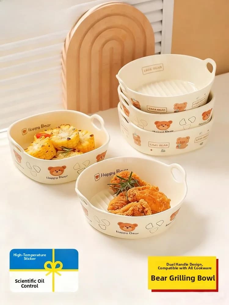 Multifunctional Bowl High Temperature Resistant for Oven and Air Fryer, Microwave Oven Tray with Double Handle