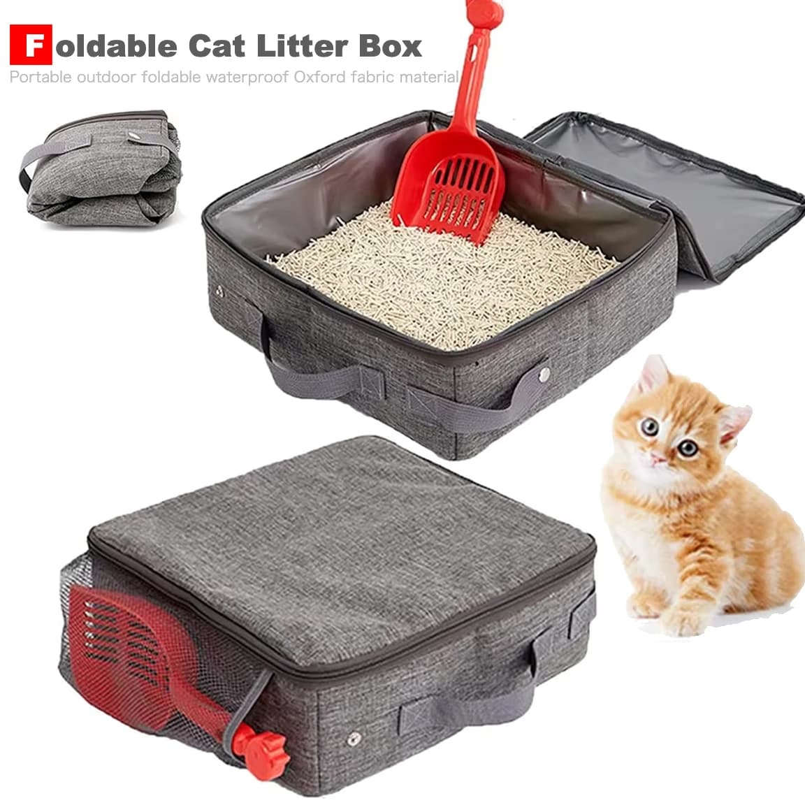 Lettiera da viaggio pieghevole per gatti con pala Sabbiera portatile Toilette impermeabile per gatti con coperchio con cerniera a tenuta stagna Accessori per gatti