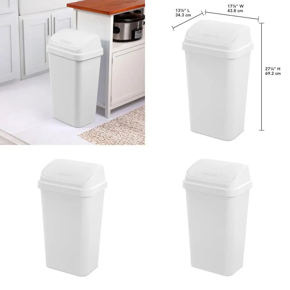 Cestino per Rifiuti Quadrato Bianco da 13 Galloni con Coperchio a Battente, Ideale per Cucina, Bagno e Altro