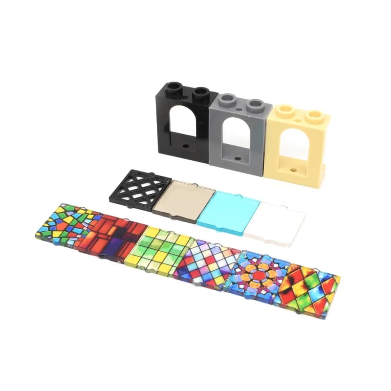 Parete 1x2x2 con fessura ad arco e vetro colorato trasparente Building Block MOC Parti per giocattoli da chiesa dipinta 90195 + 60601 10 pz/lotto